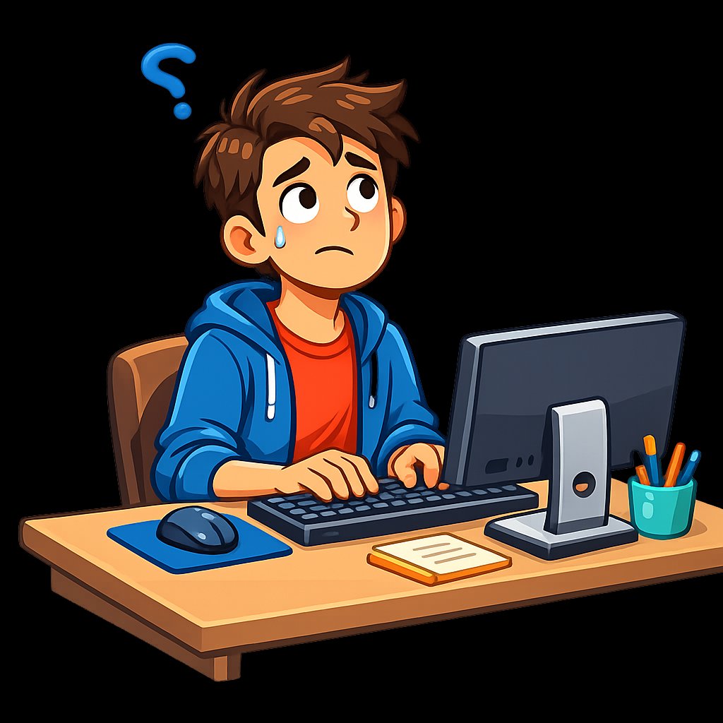 Confused person at computer