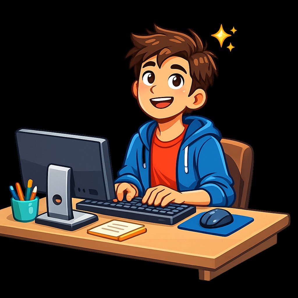 Happy person at computer